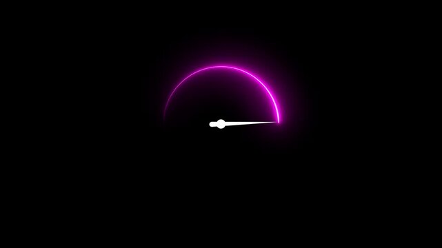 Glowing neon speedometer icon 4k isolated on black background. neon line Digital speed meter animation, Speedometer Display .