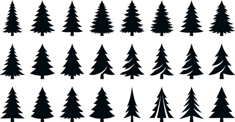 Obraz premium Vintage style christmas tree silhouette pack for festive card vector templates