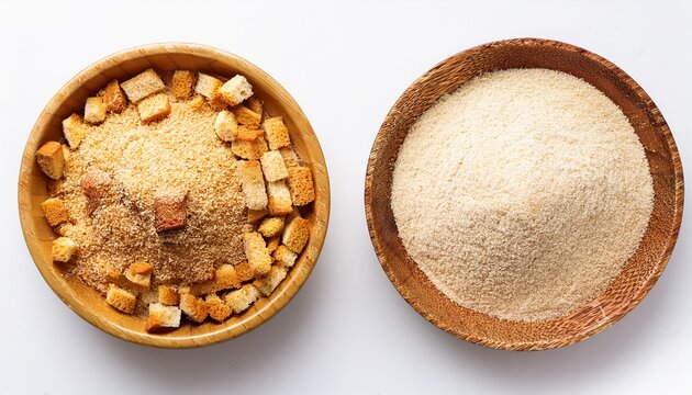 isolated bread crumbs and crushed rusk bread crumbs for nuggets panko on white background top view food and wheat ingredient