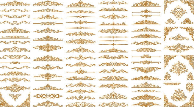 Golden Floral Ornament Collection On White Background