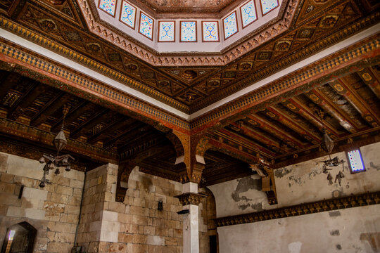 Carved Wooden Ceiling Corner Detail Aleppo Syria