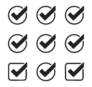 Circle and square check mark icons for interface verification and task completion status symbols.