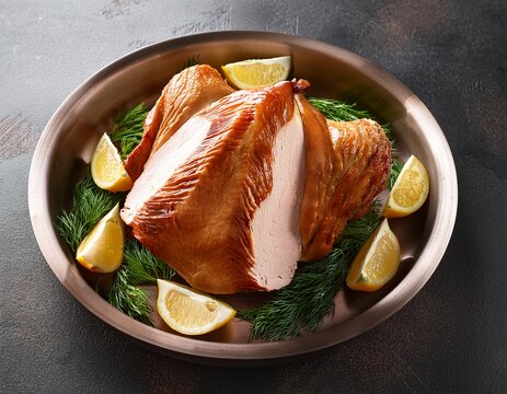 overhead view of bone in turkey crown breast