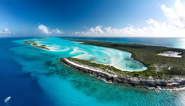 drone bird view of exuma in the bahamas summer vaction