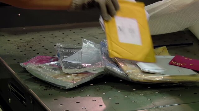 Postal Worker Sorting Letters and Packages from Bag in Argentina - 4K