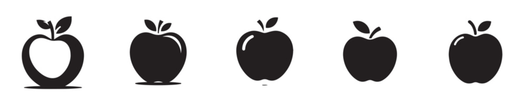 Minimal Apple Icon Set with Hand Drawn Black and White Doodle Fruit Illustration