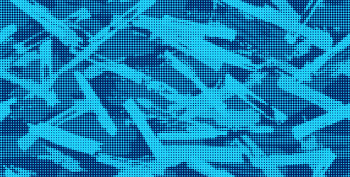 Halftone camouflage, vector background with chaotic camouflage grunge brush strokes and dots pattern. Modern bright texture for military sport apparel. Halftone overlay texture for backdrop. Vector