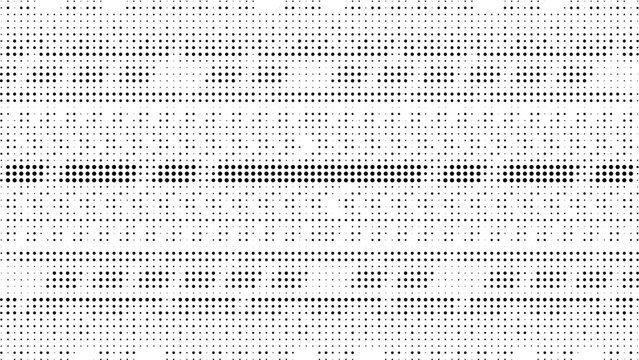 Abstract monochrome halftone vector background with horizontal glitch lines and dots pattern. Minimalist geometric texture for modern tech designs, backdrop, posters. Vector halftone background