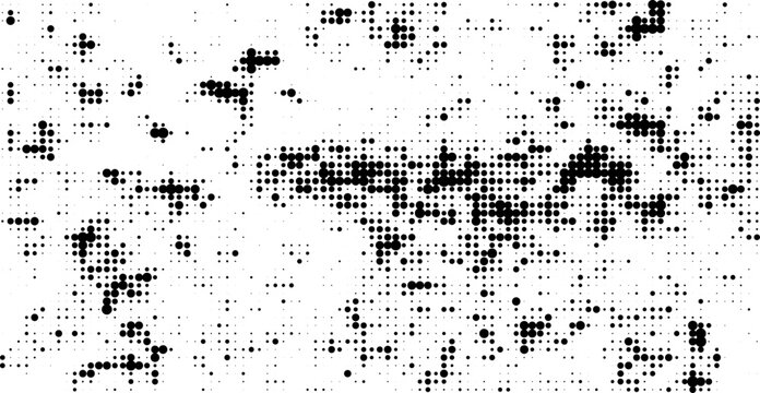 Abstract monochrome halftone vector background with chaotic minimal grunge dots and noise pattern. Vintage textured backdrop for retro comic books, pop art posters. Halftone vector background