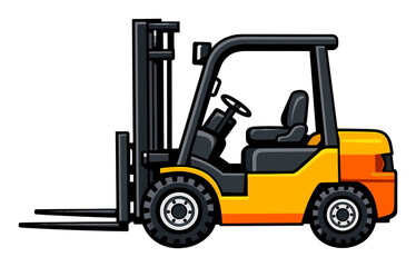Fototapeta premium Lifting cargo, a yellow-bodied industrial forklift with black accents showcases heavy warehouse machinery