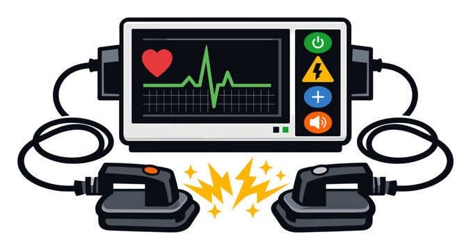 Defibrillator and paddles providing an electric shock to restore normal heart rhythm, a crucial part of emergency healthcare