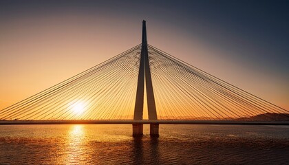 Obraz premium architectural marvel a modern bridge bathed in the golden light