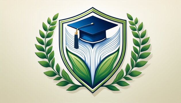 education logo with toga hat shield hand and leaf decoration suitable for campus university school and graduation