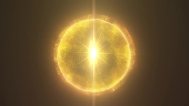 Abstract golden glowing sun sphere with bright central flare