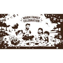 Fototapeta premium Happy family enjoying picnic in park at sunset with children, celebration