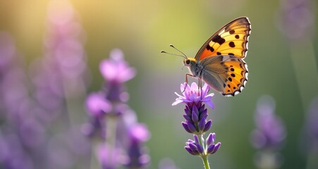 Fototapeta premium Butterfly On Lavender Flower Spring Garden