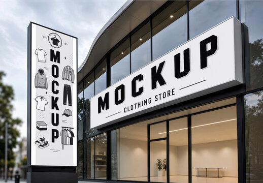 Storefront Billboard Glass Building Mockup