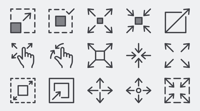 Resize vector line icons set. Scaling, increase, decrease