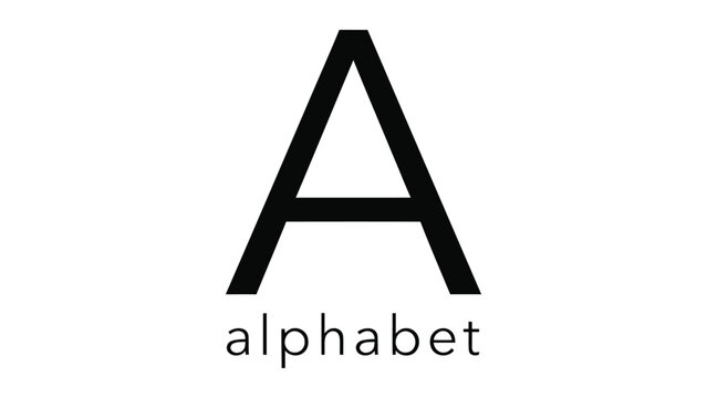 Large black letter a with alphabet text on white background, large letter isolated, letter