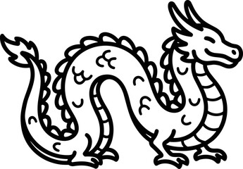 Obraz premium Stylized Chinese Dragon Illustration, Mythical Creature, Zodiac Symbol, Outline Art