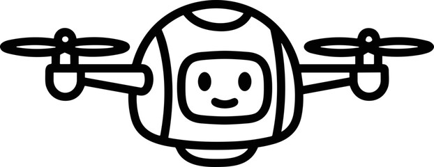 Cute cartoon drone with a friendly face and propellers, simple outline illustration © Brian