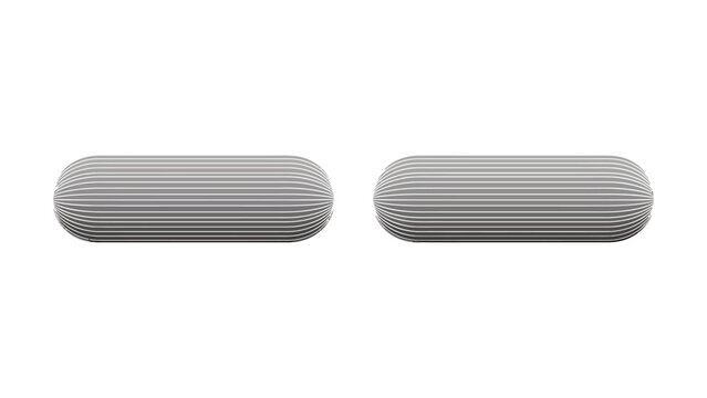 Two gray oval with horizontal lines on a white background, gray oval shapes, isolated pair of, textured gray and white