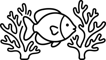 Simple Line Art Fish Swimming Among Coral Reefs © Brian