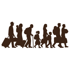 Fototapeta premium Group of people traveling carrying luggage silhouettes with silhouette, traveler