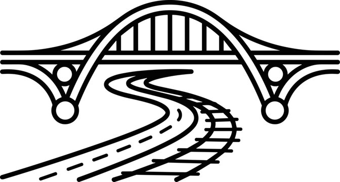 Modern Arch Bridge Over Winding Road and Railway Tracks