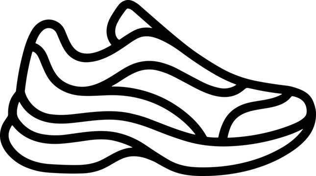 Modern Sneaker Icon, Sport Shoe Outline, Athletic Footwear Vector Art