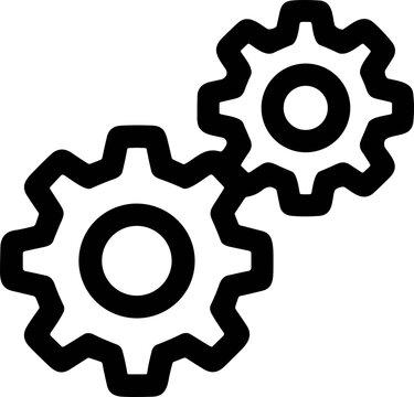 Two interlocking gears icon, mechanical engineering, teamwork, collaboration, industry symbol