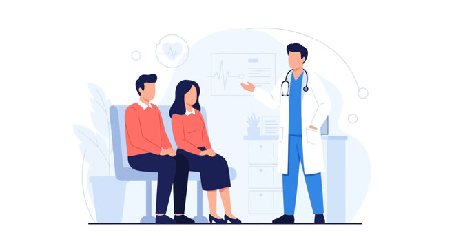 Doctor Consulting Couple, Medical Appointment, Healthcare Illustration