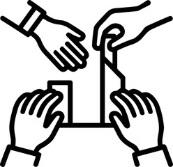 Obraz premium Teamwork hands building abstract structure, collaboration concept, business partnership, creative idea