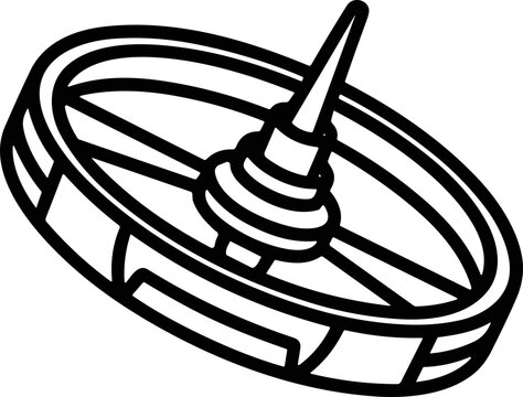 Outline of a sundial with gnomon, isolated on white background, vintage time measurement