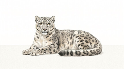 Obraz premium Snow Leopard Portrait Resting on Clean White Studio Background