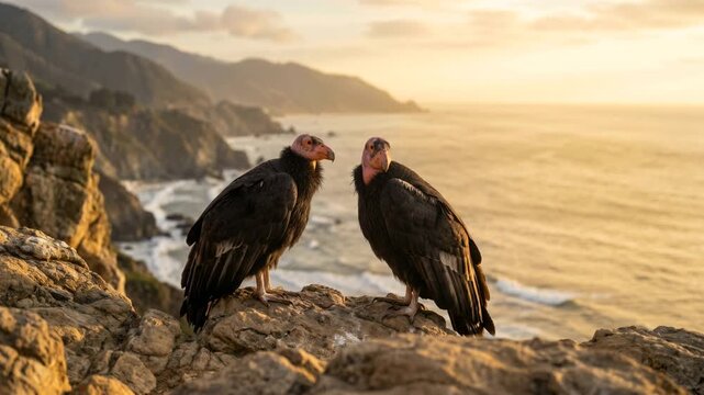 two california condor close up at golden light video