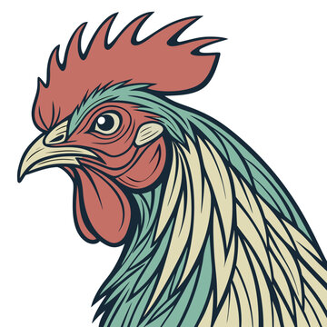 Stylized rooster head portrait graphic design element with portrait illustration creative colorful domestic