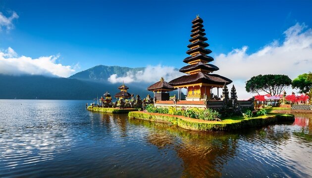 pura ulun danau bratan temple on lake bratan bedugul bali indonesia