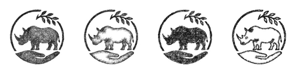 Sketch rhino conservation icon design set © David Zydd