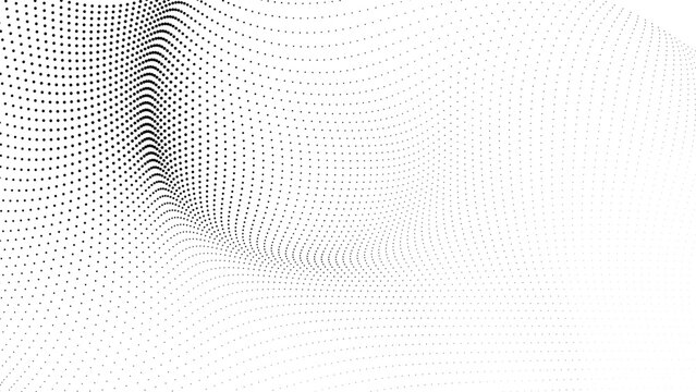 Abstract black wave dot background, flowing halftone particle pattern, modern minimal vector design