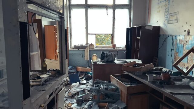 Abandoned Soviet Laboratory with Broken Fume Hood and Chemical Reagent Residue | Urbex Interior Forward Camera Move
