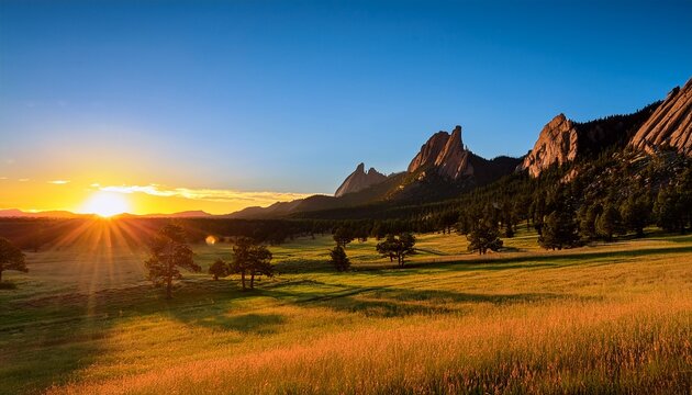 sunrise over the flatirons mountains near boulder colorado