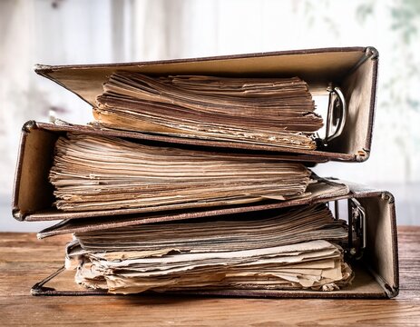 old folder with stack of old papers
