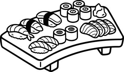 Sushi Platter Line Art Illustration © kumara