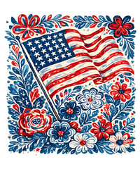 Obraz premium Floral American Flag PNG: Boho Patriotic 4th of July USA png Independence Day Clipart (Digital Download)