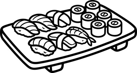Sushi Platter Illustration - Nigiri and Maki Rolls © kumara