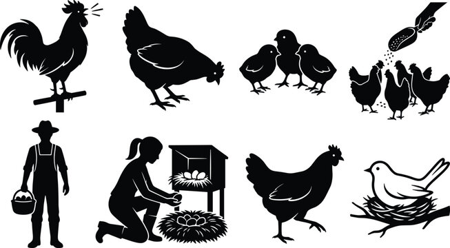 Barbecue and backyard grilling vector silhouette icon set featuring cooking steaks flipping burgers skewers smoking brisket and chef
