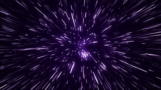 A dynamic abstraction with neon multicolored beams radiating from the center creates the effect of rapid movement in space. Suitable for technological design or graphic animation.