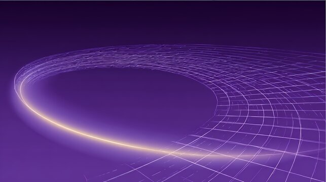 Futuristic purple cyberspace background with glowing abstract wireframe grids and sweeping light trails for technology concepts