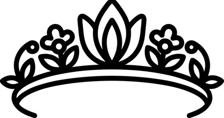 Elegant Tiara with Floral Design - Princess Crown Icon Vector © kumara